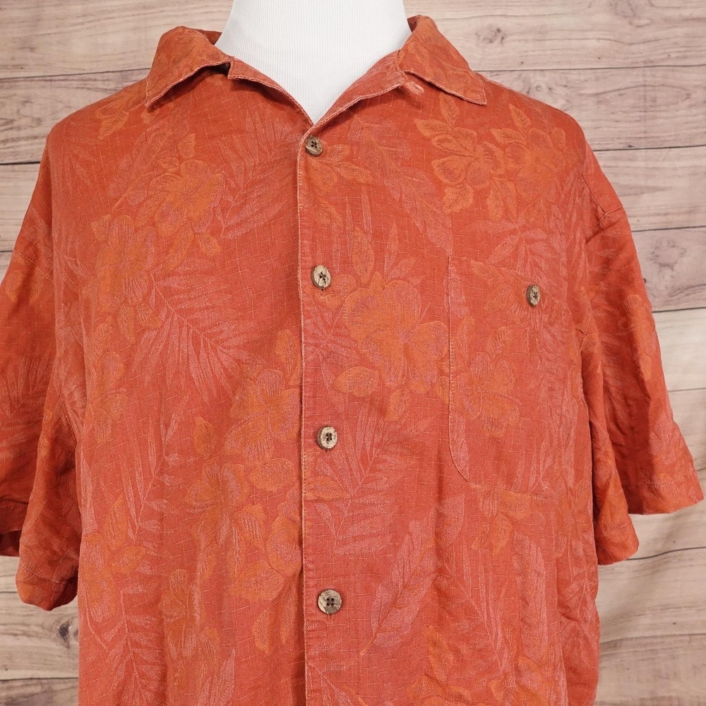 Island Shores Shirt Mens 2XL Orange Floral Short Sleeve Button-Up Hawaiian Rayon